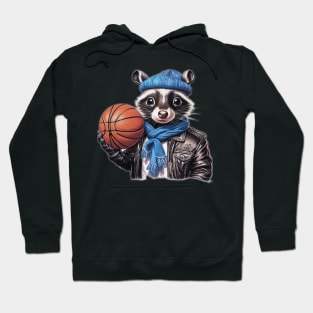a skunk wearing a leather jacket  and a hat holding a basketball ball Hoodie